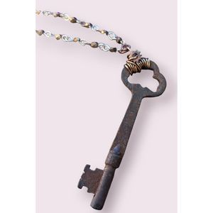 Steampunk Antique Key Wore wrapped pendant by Rhiannon's Elements